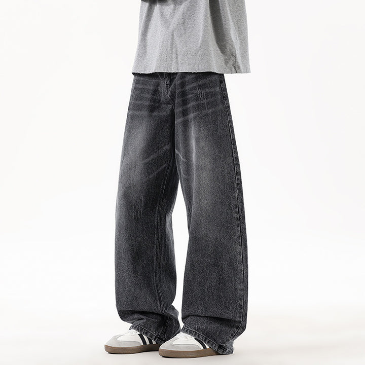Herren Relaxed Wide‑Leg Denimhose mit extra weitem Bein und Vintage-Fade Drune