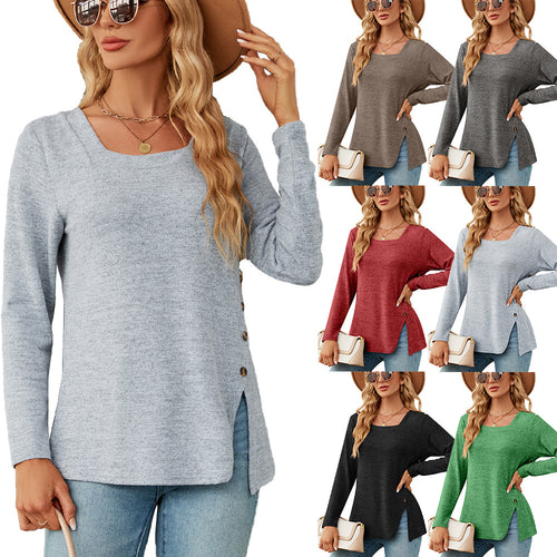 Damen lockerer Langarm-Top mit asymmetrischem Saum Drune