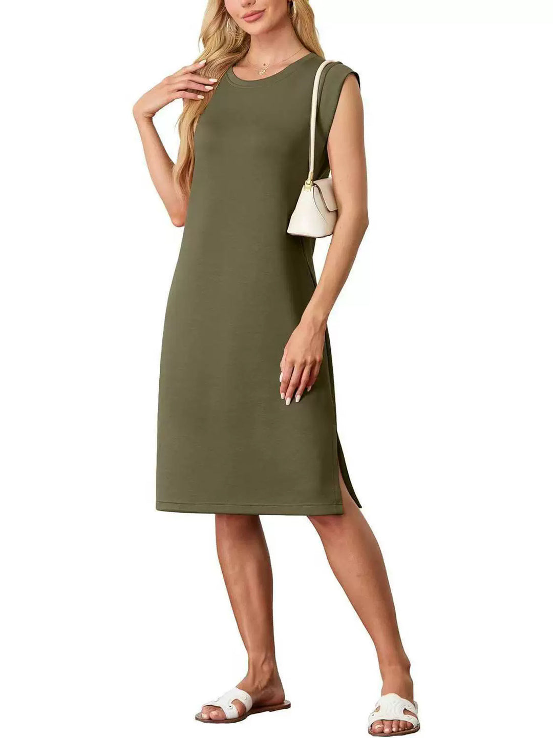 Damen Freizeitkleid mit eleganten Seitenschlitzen und Rundhalsausschnitt Drune
