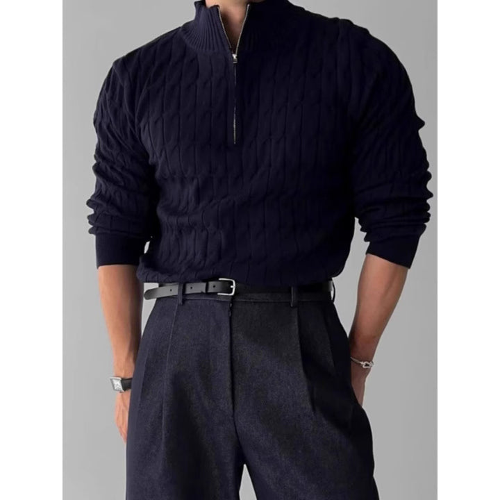 Herren Grobstrickpullover mit Stehkragen und Reißverschluss Drune