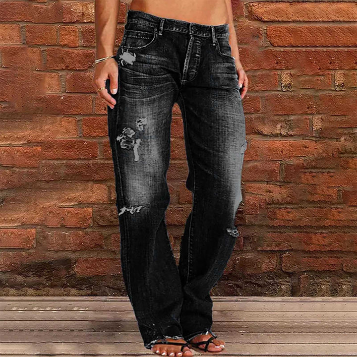 Damen nan weite zerrissene Jeans mit hoher Taille Relaxed Fit und ausgefranstem Saum Drune