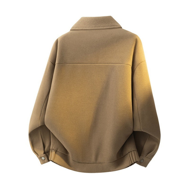 Herren Boxy Kurzjacke im College‑Stil mit Druckknopfleiste und geripptem Saum Drune