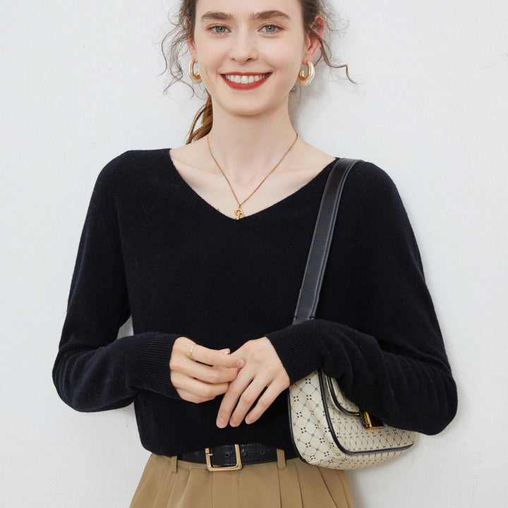 Damen Kuscheliger V‑Ausschnitt Feinstrickpullover aus Mohair‑Mix mit flauschiger Oberfläche Drune