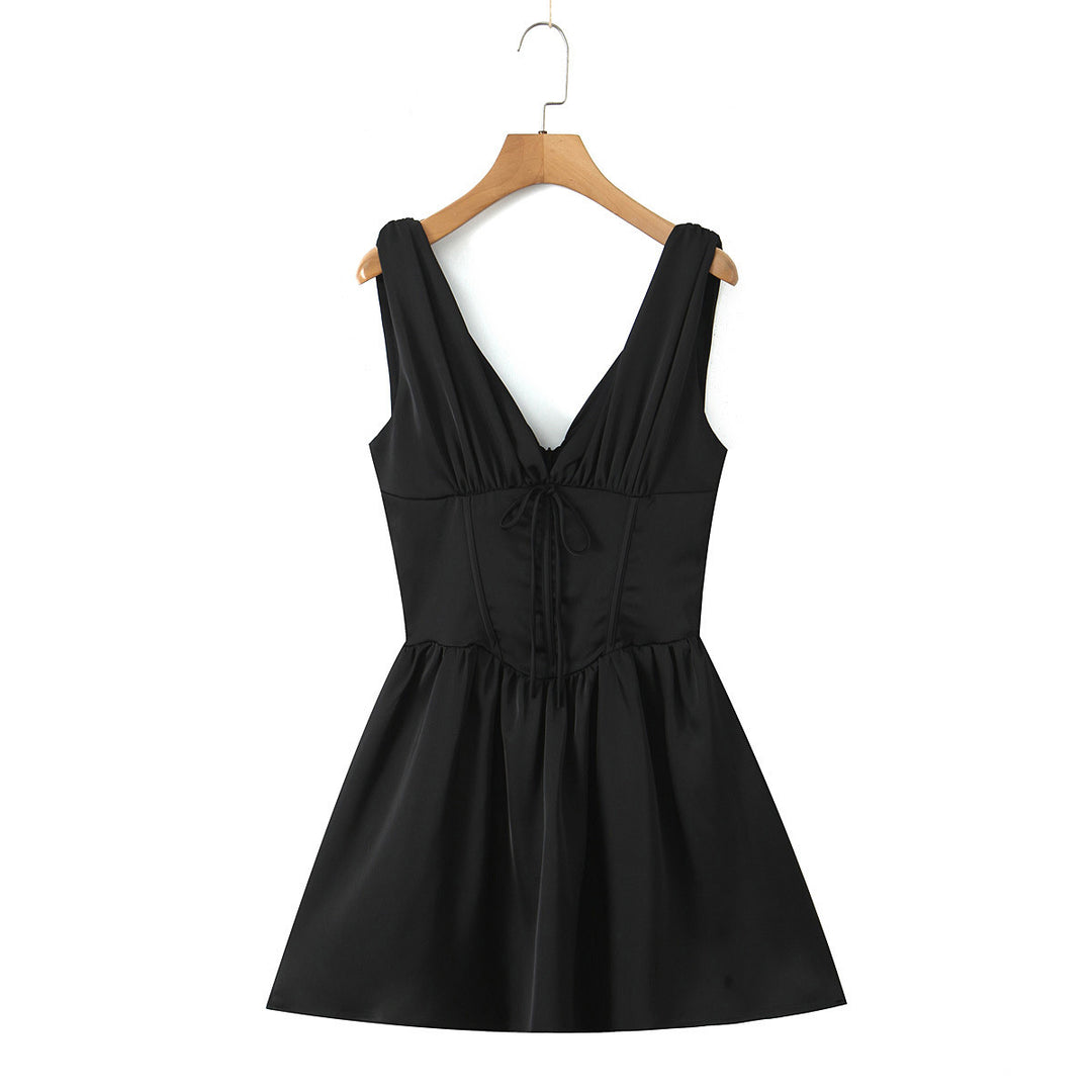 Damen figurbetontes Cocktailkleid mit V-Ausschnitt und Rüschendetails Drune