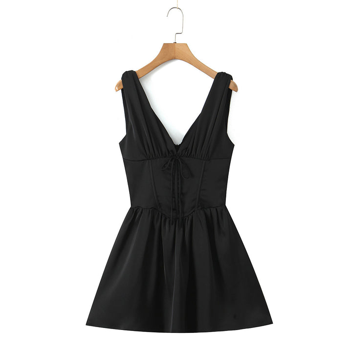 Damen figurbetontes Cocktailkleid mit V-Ausschnitt und Rüschendetails Drune
