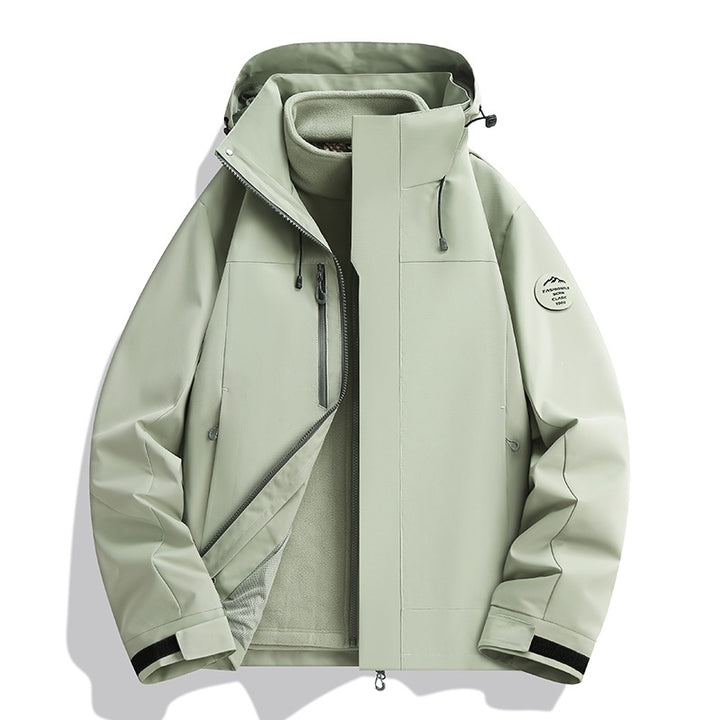 Herren Wetterfeste Softshelljacke mit Fleece‑Innenfutter, verstellbarer Kapuze & Reißverschluss‑Brusttasche Drune
