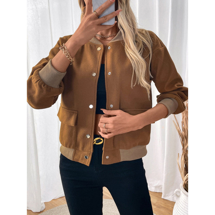 Damen modische Overshirt-Jacke mit Druckknopfverschluss und seitlichen Taschen Drune