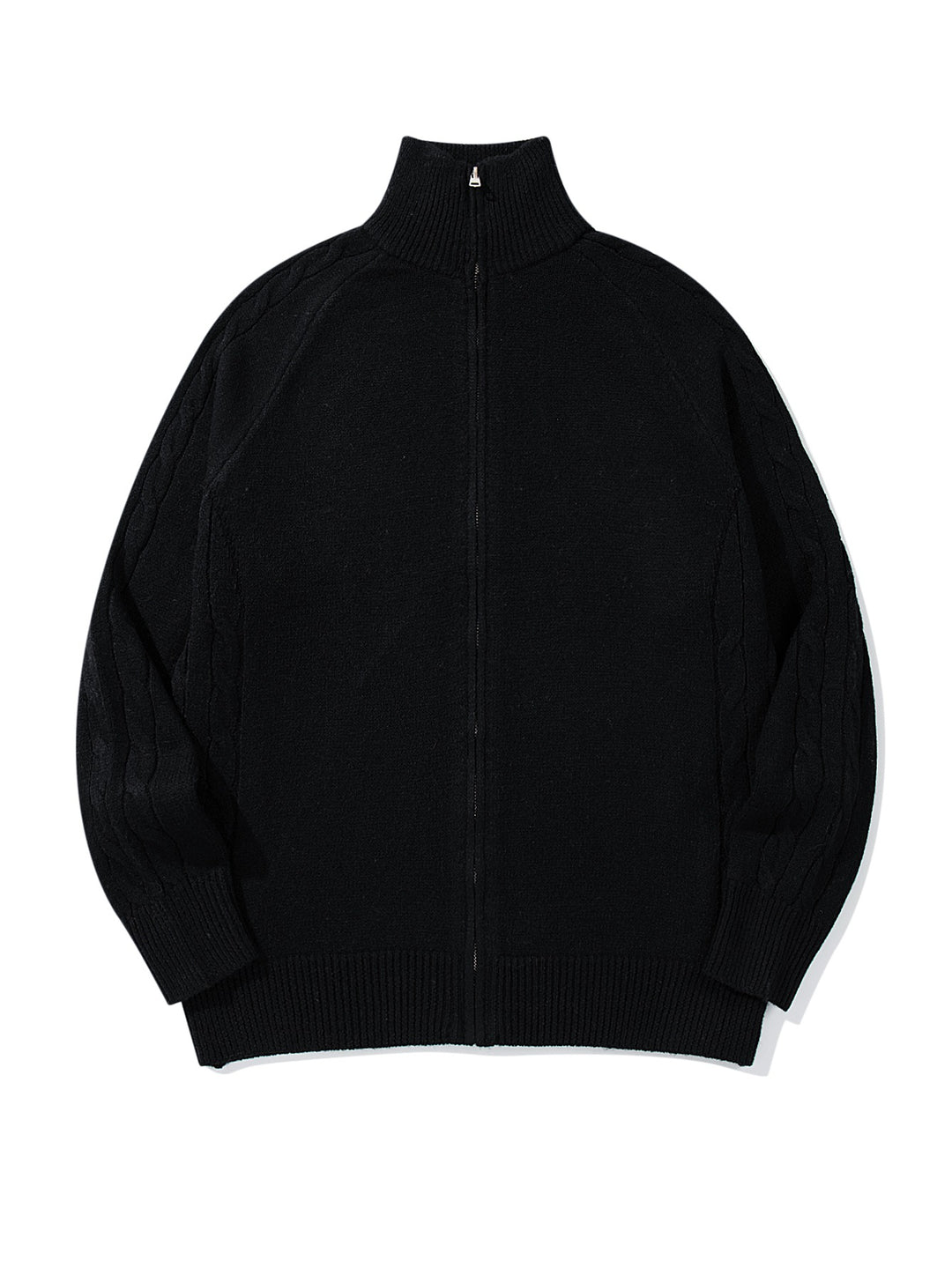 Herren Grobstrick‑Zipjacke mit Funnelkragen, Raglanärmeln und Zopfmuster Drune
