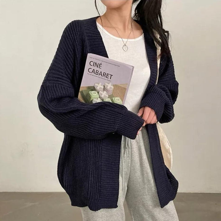 Damen weicher Strickcardigan mit lässigem Schnitt und aufgelegten Ärmeln Drune