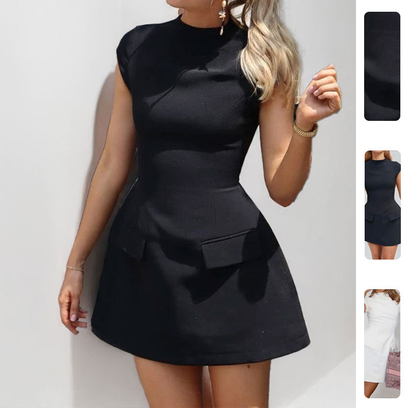 Damen Figurbetontes Minikleid mit Taschen und hohen Taillenlinien Drune