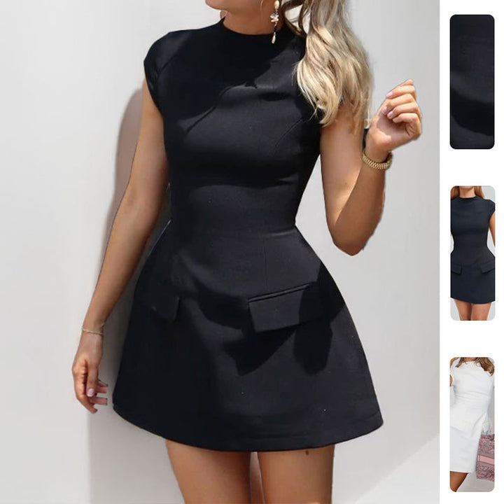 Damen Figurbetontes Minikleid mit Taschen und hohen Taillenlinien Drune