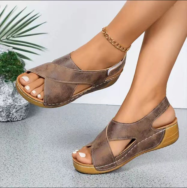 Damen  orthopädische Keilsandalen mit Memory-Foam und verstellbarem Fersenriemen Drune