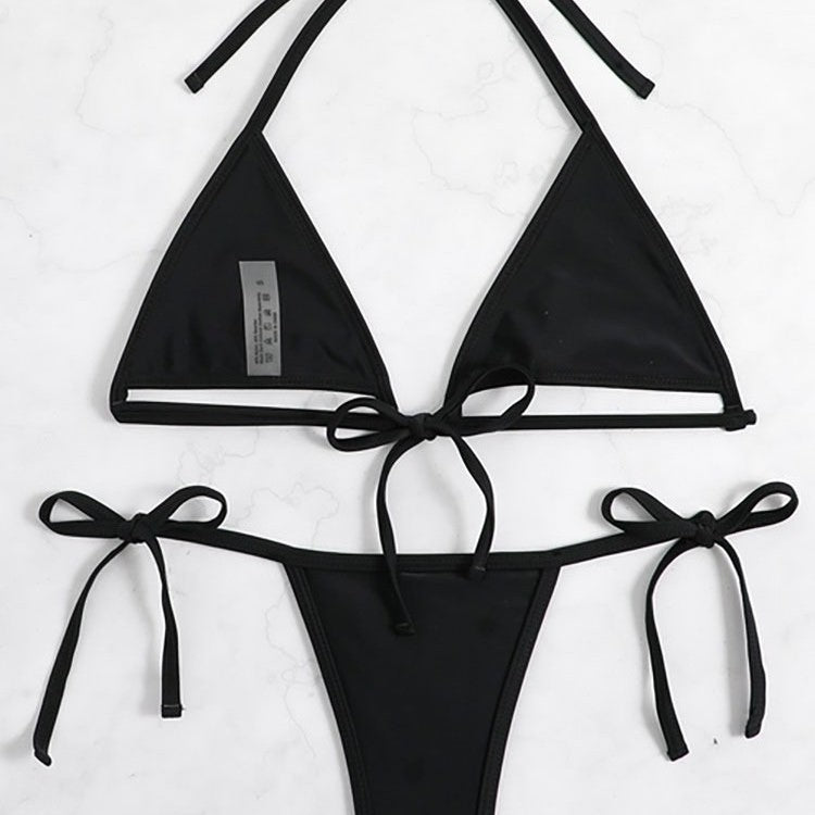 Damen Triangel-Bikini-Set mit geflochtenem Höschen und verstellbaren Trägern Drune
