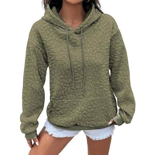 Damen Gestepptes Kapuzen-Sweatshirt mit floralem Steppmuster und Kängurutasche Drune