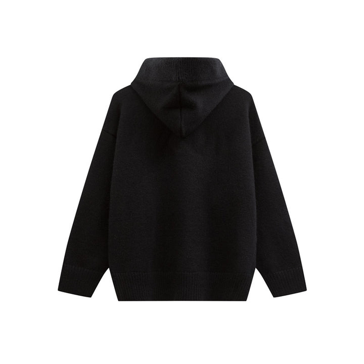 Damen Oversize Kapuzenstrickpullover mit halber Knopfleiste und Rippbündchen Drune