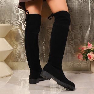 Damen Overknee‑Stiefel aus Veloursoptik mit niedrigem Blockabsatz und profilierter Gummisohle Drune