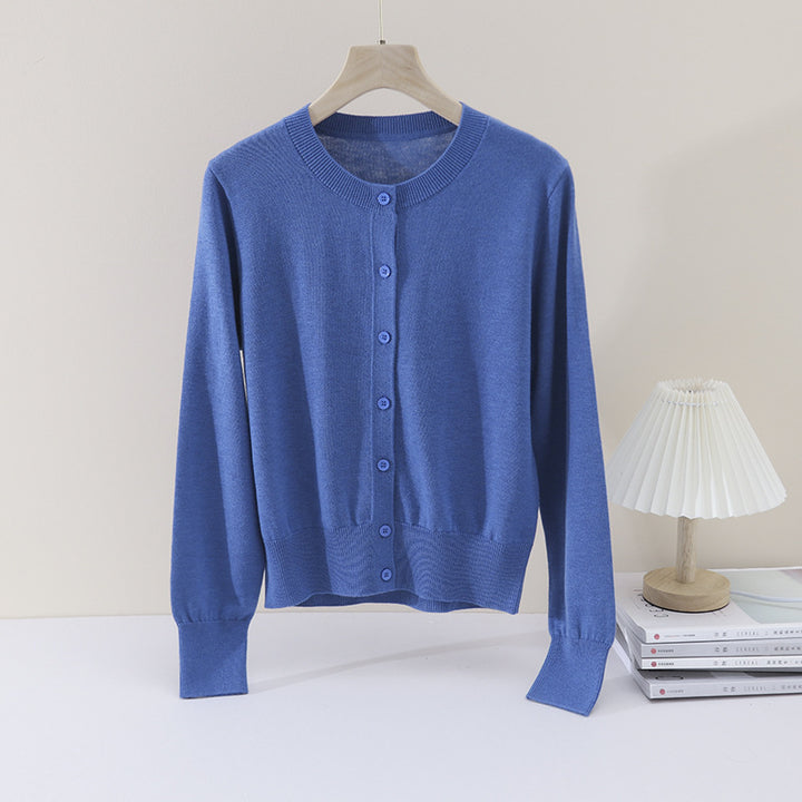 Damen Feiner Rundhals-Feinstrick-Cardigan mit schmaler Silhouette & verlängerten Bündchen Drune