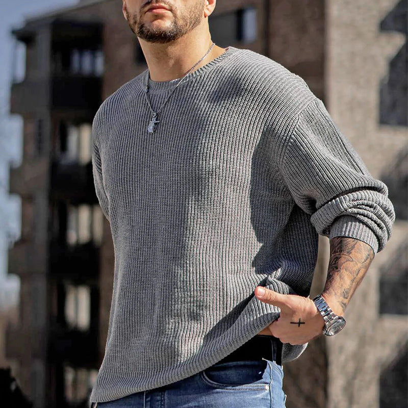 Herren Lockerer Strukturstrick-Pullover mit Rundhalsausschnitt und überschnittener Schulter Drune