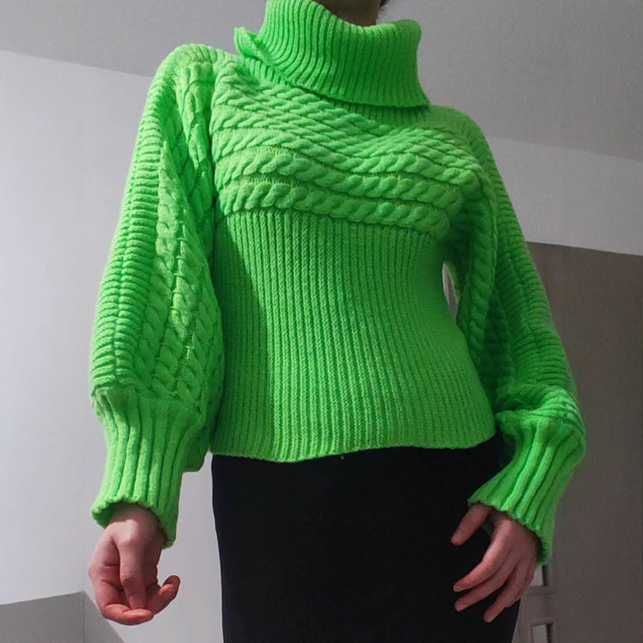 Damen Grobstrickpullover mit hohem Kragen und strukturiertem Design Drune