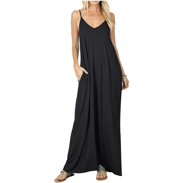 Damen Maxikleid mit verstellbaren Spaghettiträgern und praktischen Taschen Drune