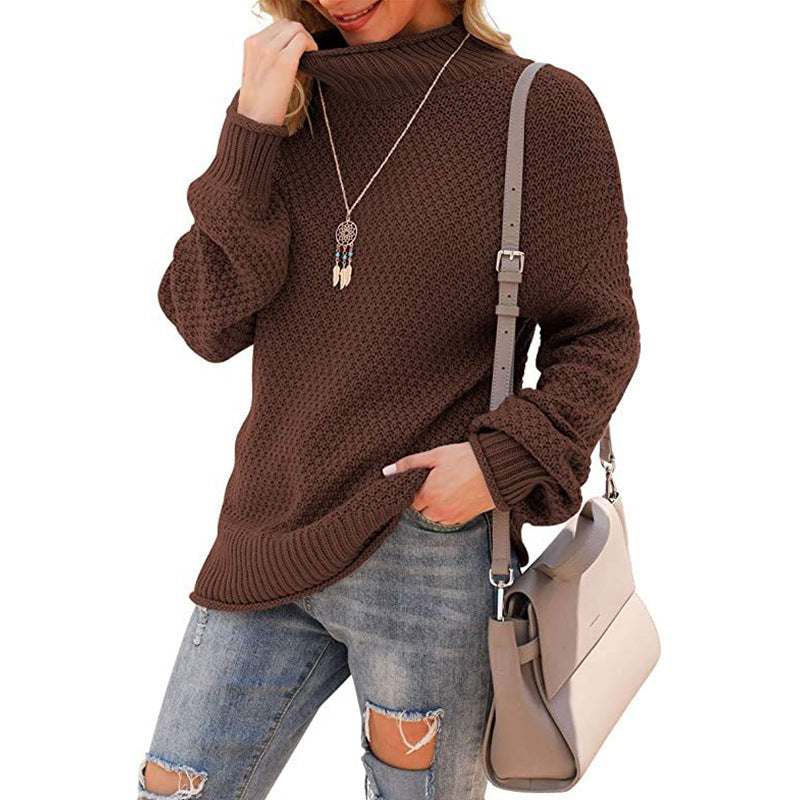 Damen Grobstrickpullover mit hohem Kragen und modischer Struktur Drune