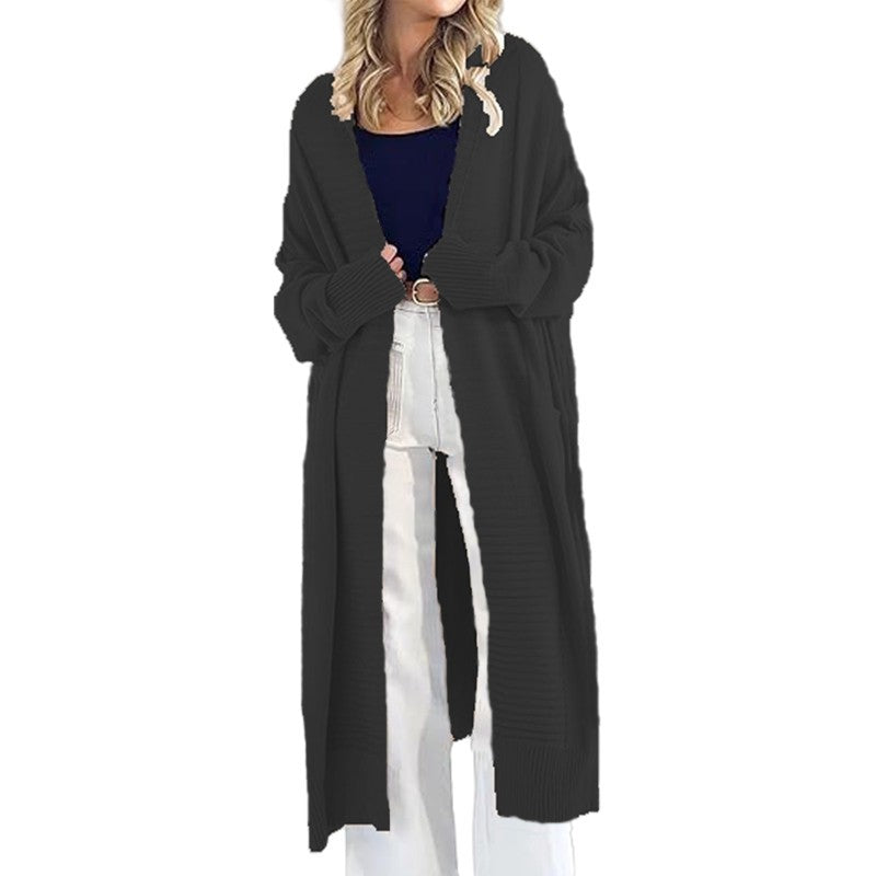 Damen Langer Strickcardigan mit offenen Taschen und strukturiertem Design Drune