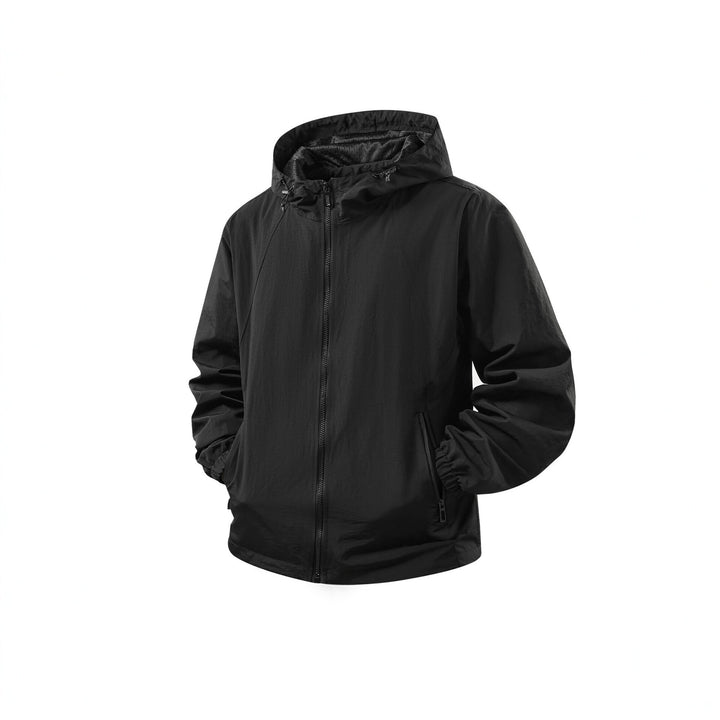 Herren Leichte atmungsaktive Kapuzen-Windjacke mit Mesh-Innenfutter und Reißverschlusstaschen Drune