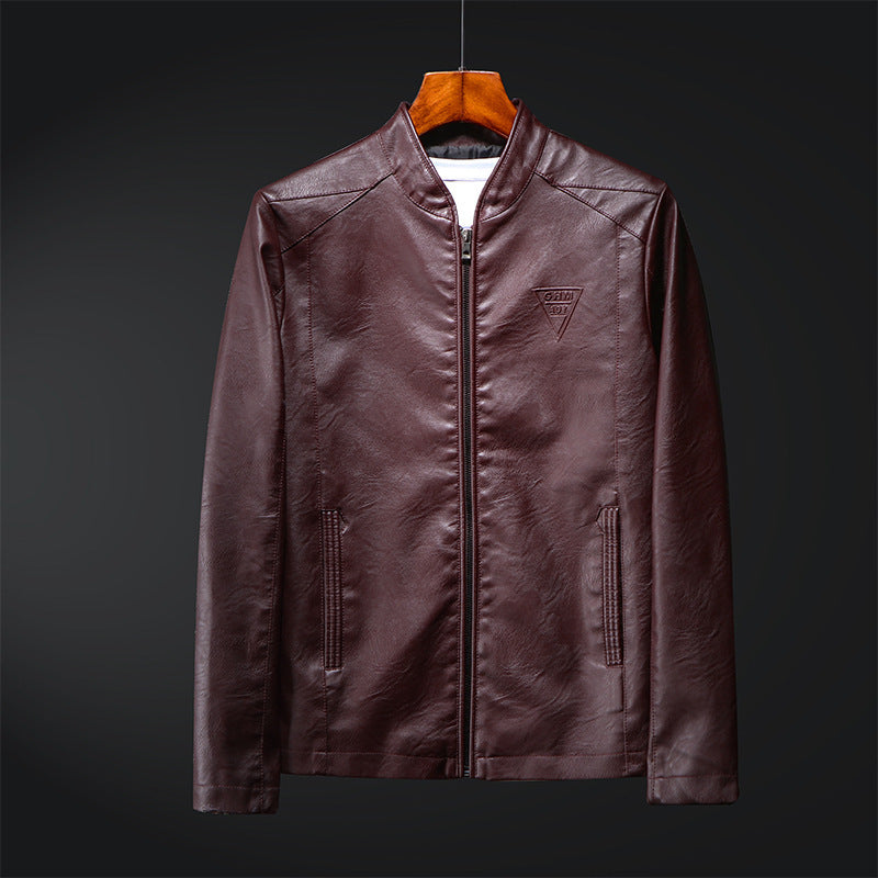 Herren Schlanker Kunstleder-Zipblouson mit minimalistischem Stehkragen und Doppelnahtdetails Drune