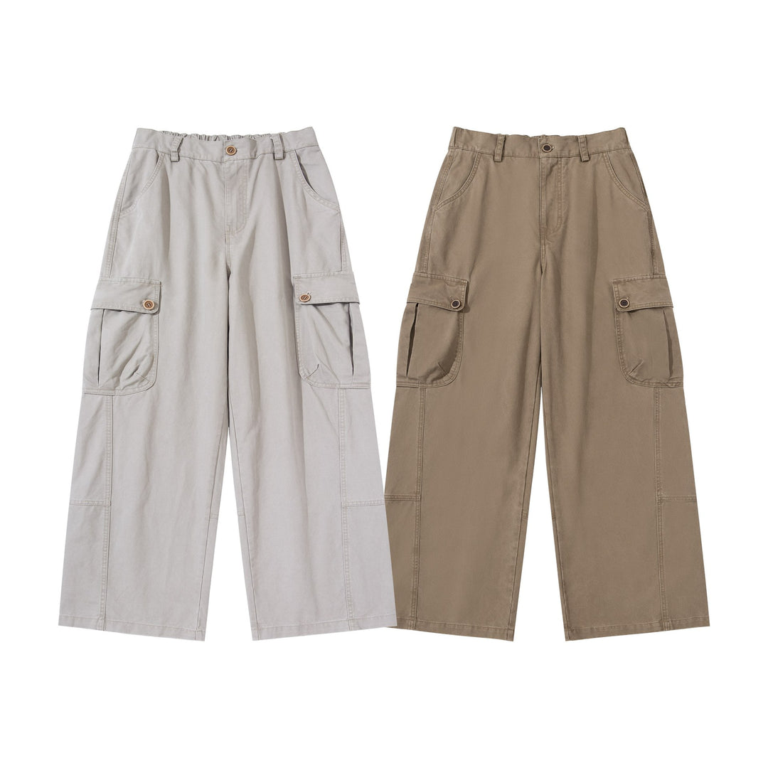 Damen hochgeschnittene Cargo‑Hose mit weitem Bein und Klappentaschen Drune
