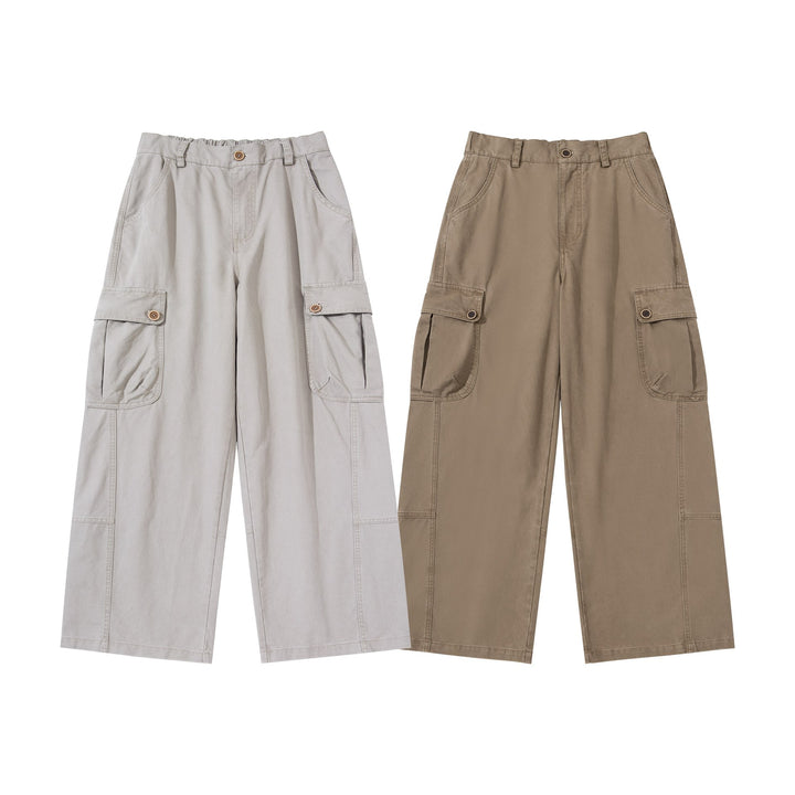 Damen hochgeschnittene Cargo‑Hose mit weitem Bein und Klappentaschen Drune