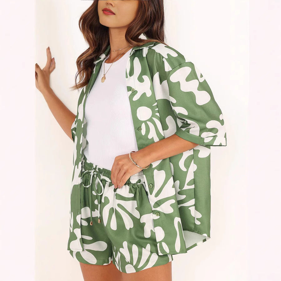 Damen lockeres Kurzarmset mit floralem Muster Drune