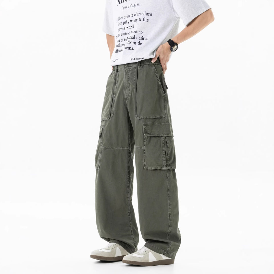 Herren Extraweite Utility-Cargo-Hose im Baggy‑Cut mit elastischem Bund und Mehrfachklappentaschen Drune
