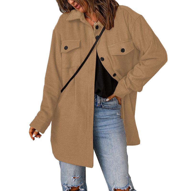 Damen Oversize-Hemdjacke mit Brustklappen und langem Schnitt Drune