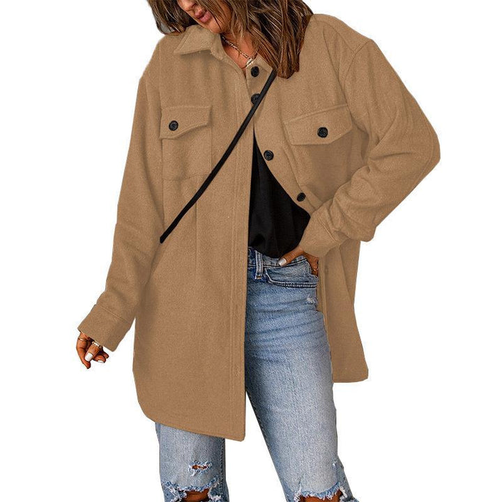 Damen Oversize-Hemdjacke mit Brustklappen und langem Schnitt Drune
