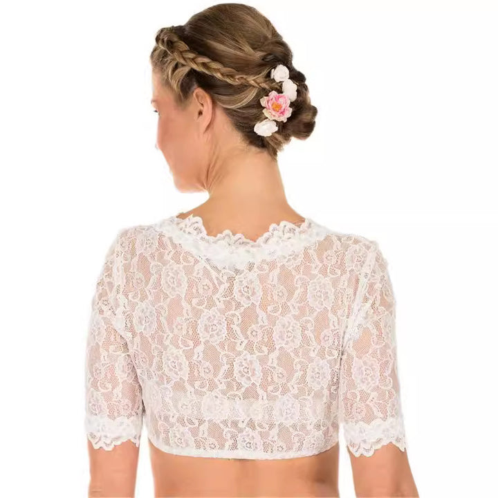 Damen  Spitzentop Bralette mit tiefem V-Ausschnitt und halblangen Ärmeln Drune