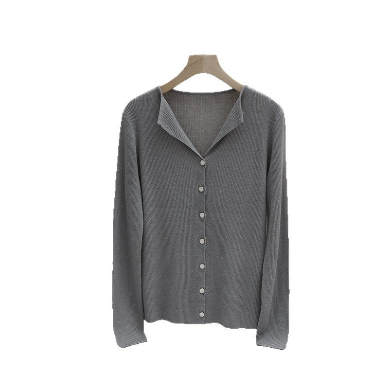 Damen Leichter Feinstrick-Cardigan mit offenem Hemdkragen und schimmernder Knopfleiste Drune