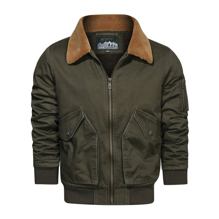 Herren Vintage Canvas Bomberjacke mit Sherpa-Kragen und verstärkten Klappentaschen Drune