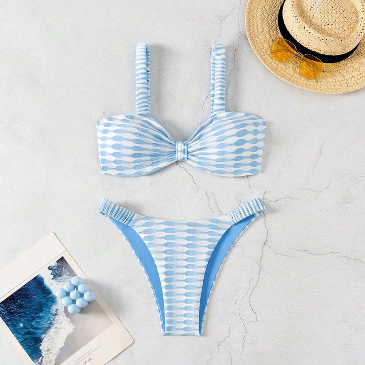 Damen Bandeau-Bikini mit einzigartigem Muster und verstellbaren Trägern Drune