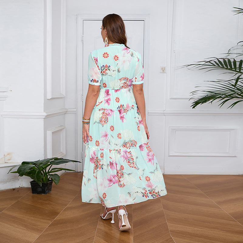 Damen Sommerliches Maxikleid mit fließendem Schnitt und gesticktem Blumenmotiv Drune