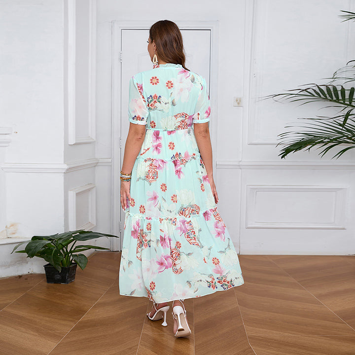 Damen Sommerliches Maxikleid mit fließendem Schnitt und gesticktem Blumenmotiv Drune