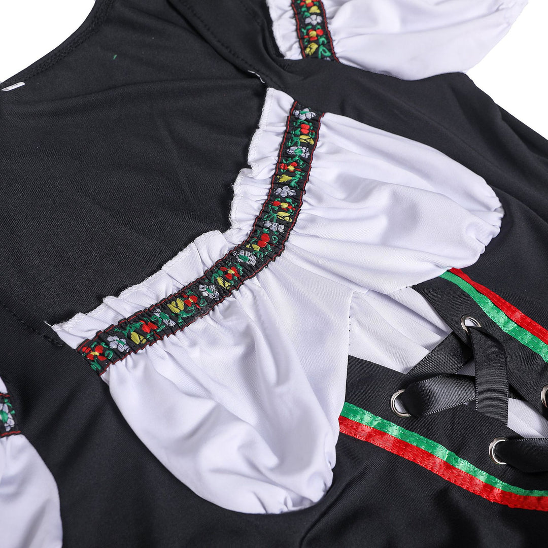 Damen nan folklorisches Kostümkleid mit off-shoulder Bluse Schnürkorsage und stufigem Tüllrock Drune