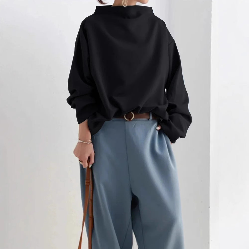 Frauen Oversize Bluse mit weitem Bootsausschnitt und Ballonärmeln Drune