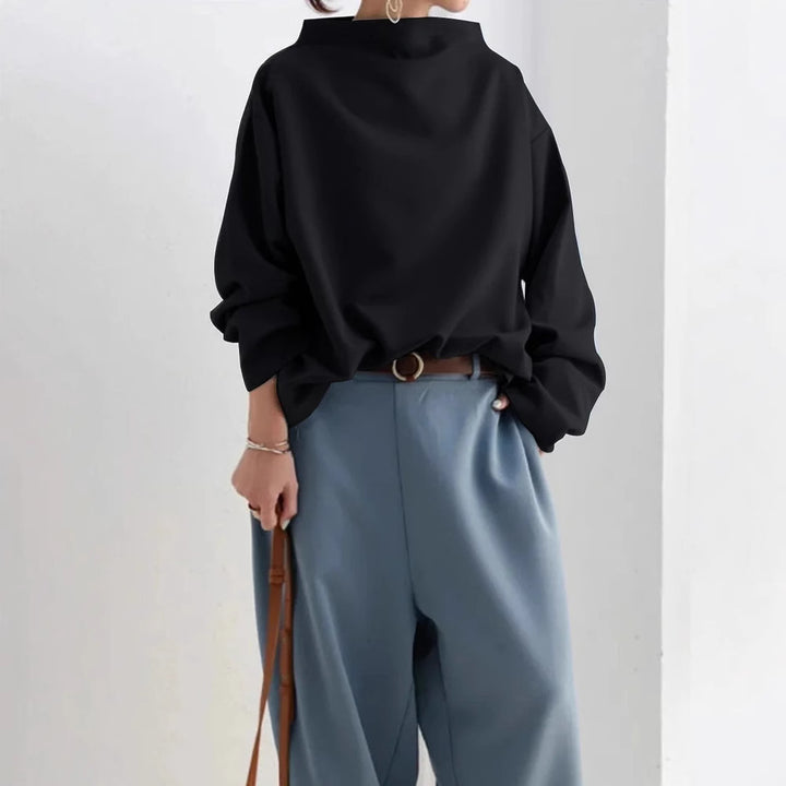 Frauen Oversize Bluse mit weitem Bootsausschnitt und Ballonärmeln Drune