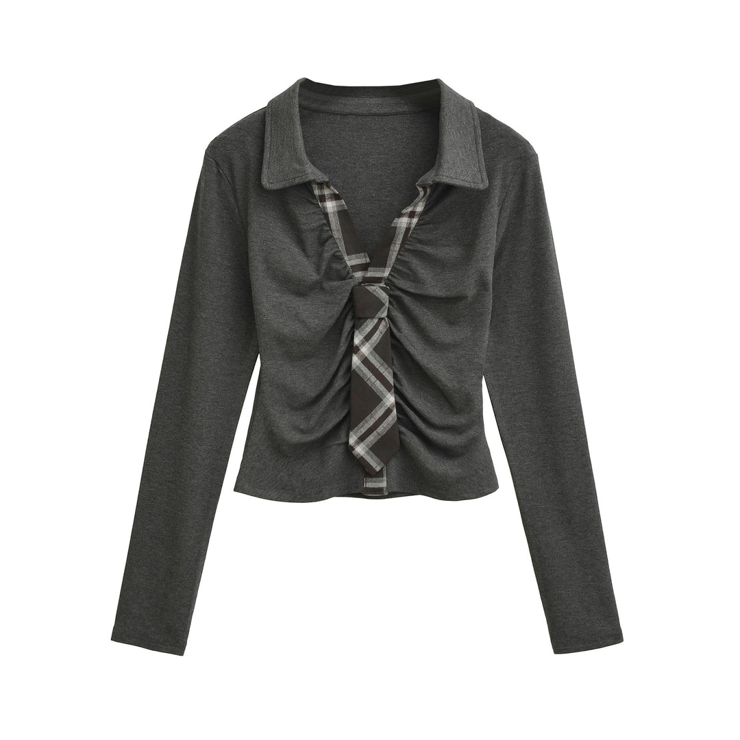 Damen Langarmshirt mit raffiniertem Wickel-Design und modischem Krawattenausschnitt Drune