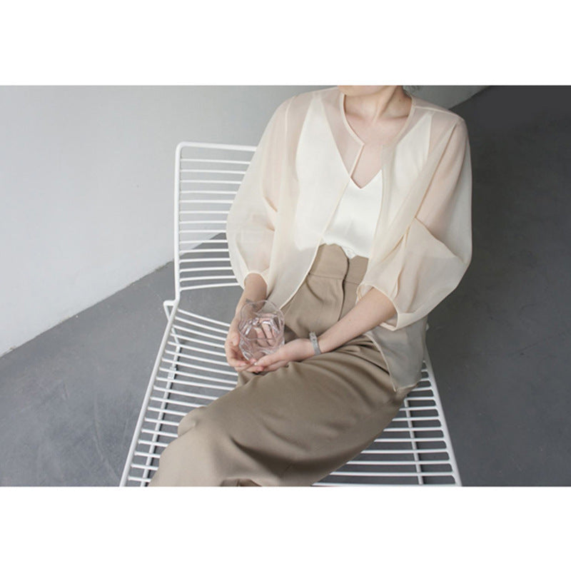 Damen Elegante Chiffonjacke mit weit ausgestellten Ärmeln Drune