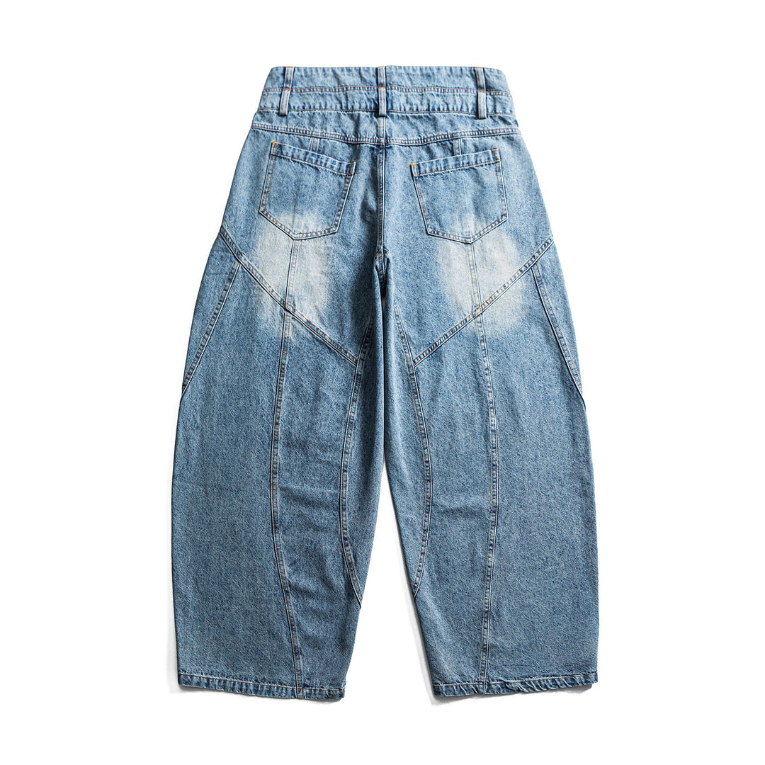 Damen hochtaillierte Ballon-Jeans mit Ziernähten und elastischem Saum Drune