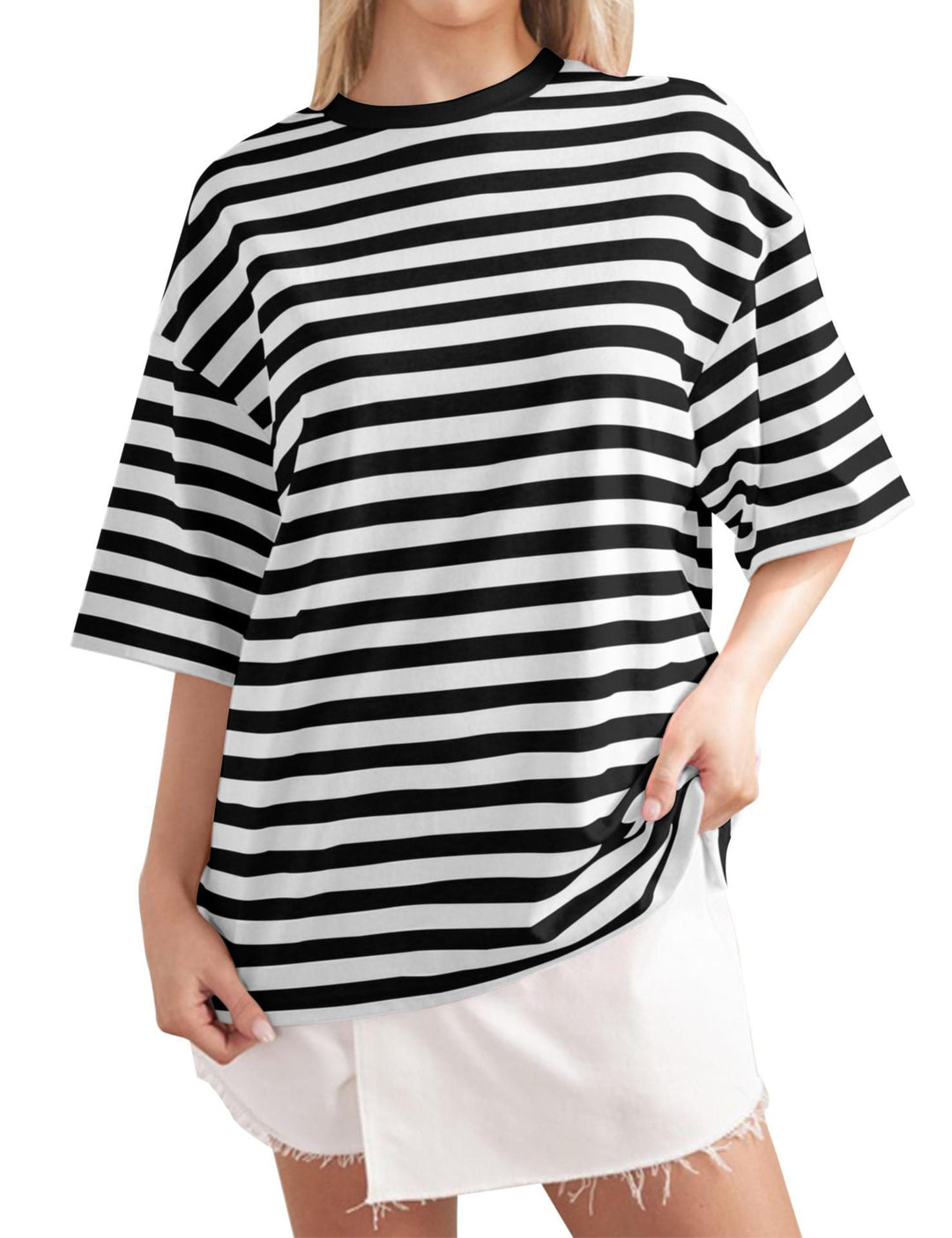 Damen Lässiges Oversized T-Shirt mit gestreiftem Muster Drune