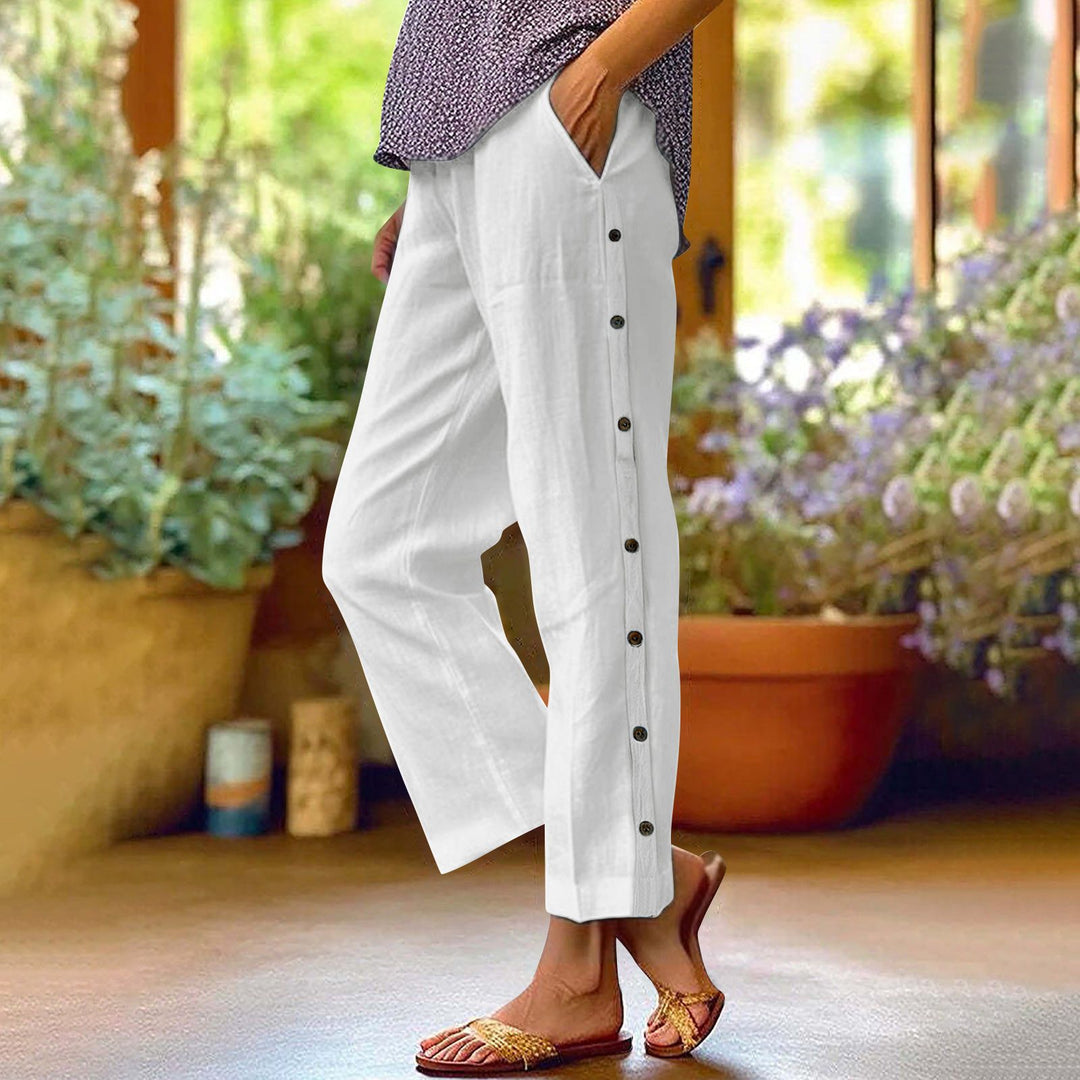 Damen Leichte Relaxed-Hose mit seitlicher Knopfleiste und Eingrifftaschen Drune