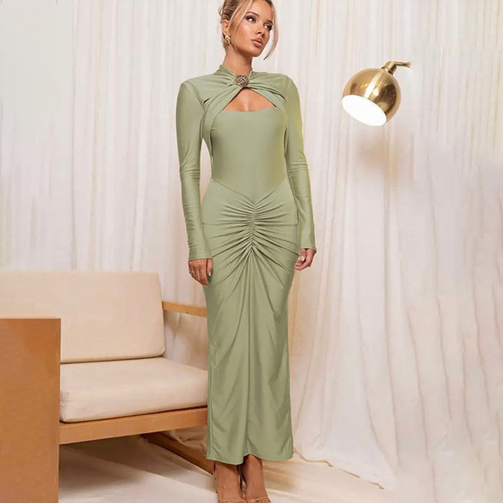 Damen Schulterfreies Kleid mit Raffungen und langem Arm Drune