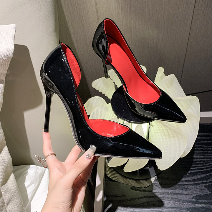 Damen Elegante spitze Lack-Pumps mit Cut-Out-Fersenpartie und schlankem Stilettoabsatz Drune